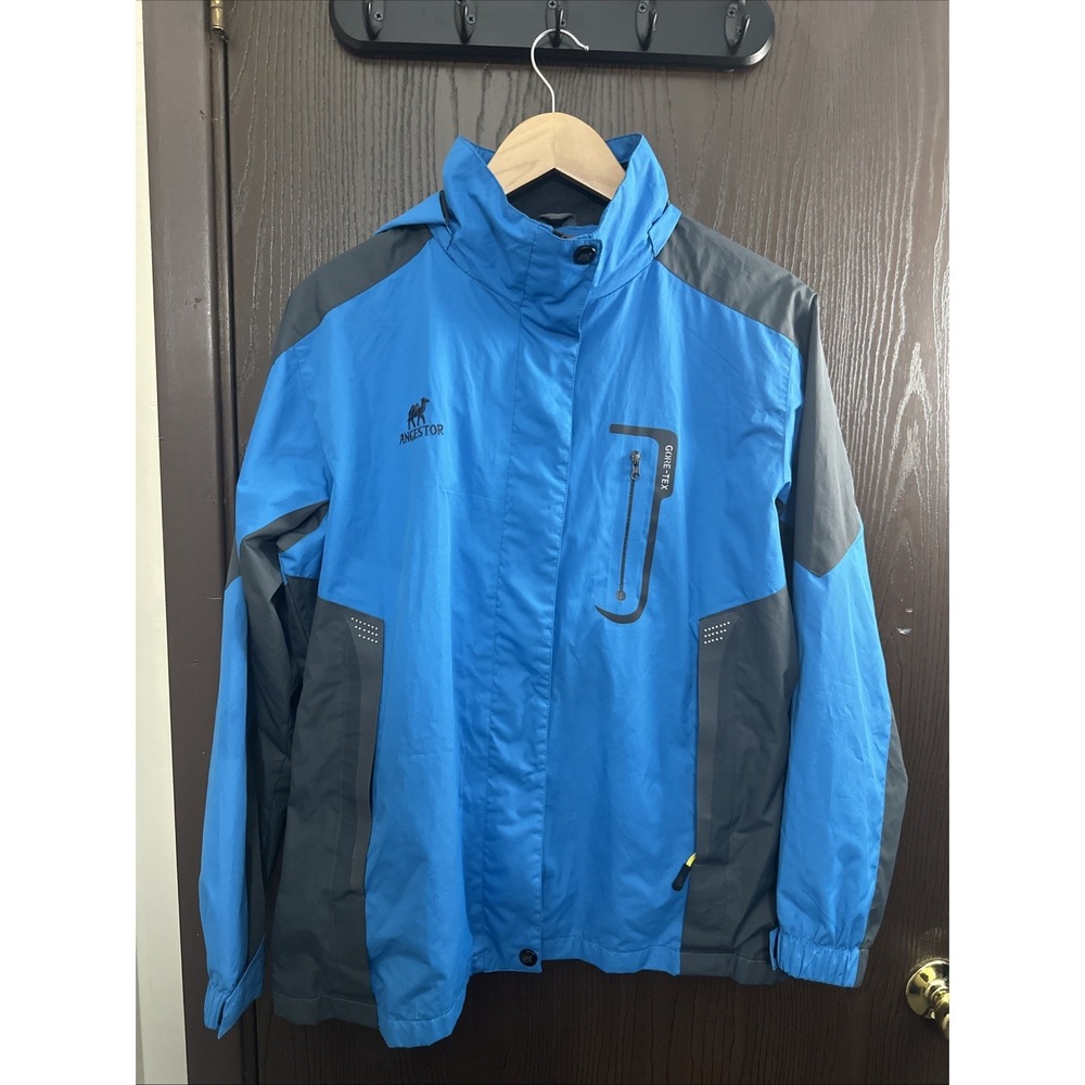 Diamond Candy Outdoor Fashion Blue Grey Hooded Rain Jacket Oscillator Series M